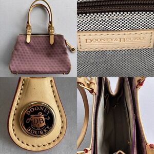 Dooney & Bourke Monogram Canvas Tote Satchel Tan Leather Trim Purple